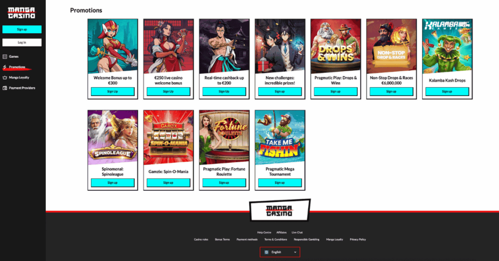 Manga Casino Promotions